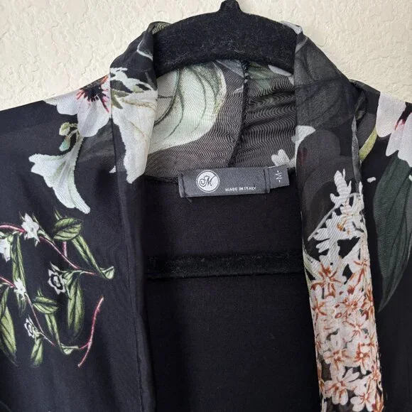 M Made in Italy Silk Floral Sheer Longline Open Front Lightweight Cardigan - Picture 2 of 13